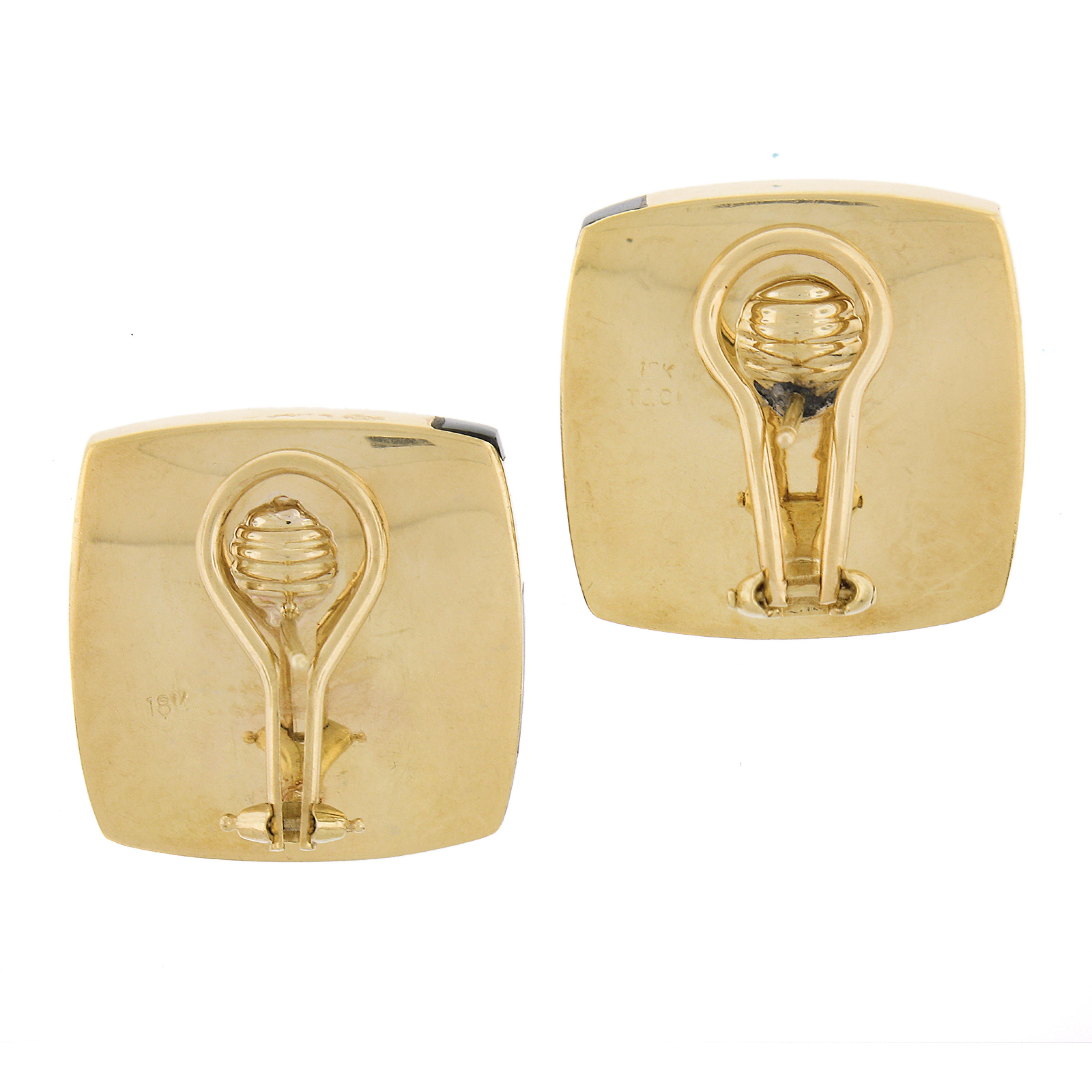 Women's Tiffany & Co. 18k Gold Inlaid Mop and Onyx Checkerboard Pattern Cushion Earrings