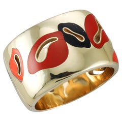 Tiffany & Co 18k Gold Inlay Coral Black Jade Jasper Wide Bangle Bracelet