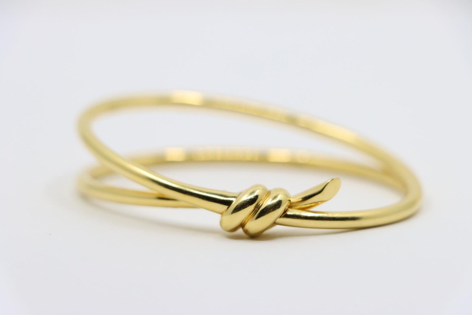 Tiffany & Co. 18K Gold Knot Double Row Hinged Bangle 1