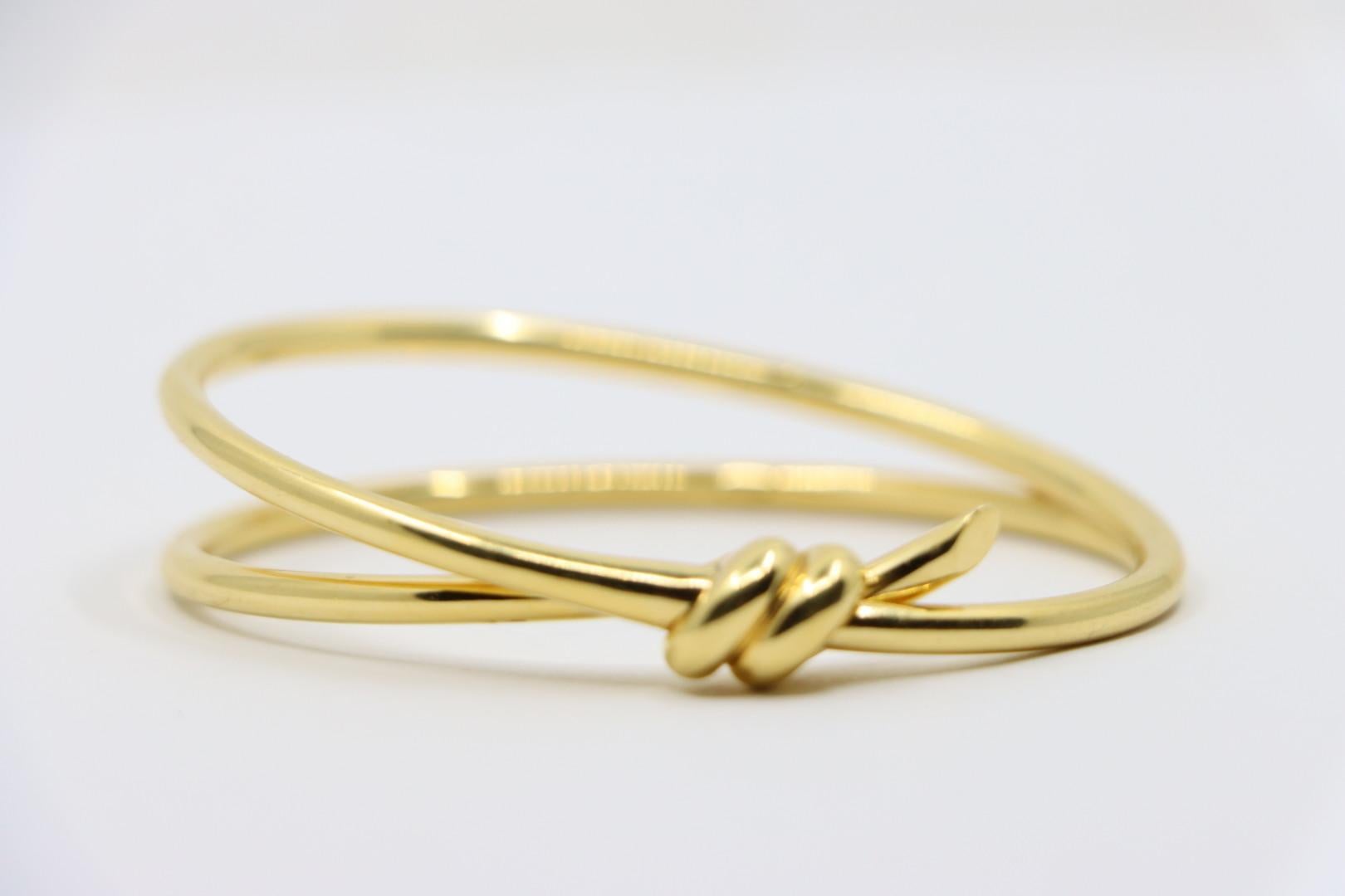 Tiffany & Co. 18K Gold Knot Double Row Hinged Bangle 2