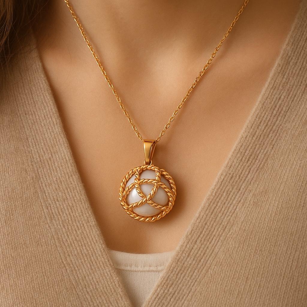 Bead Tiffany Co 18K Gold Mabe Pearl Ribbed Gold Pendant Necklace For Sale
