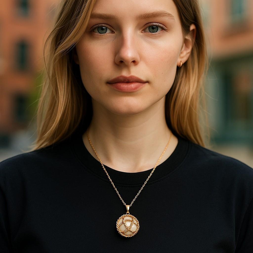 Tiffany Co 18K Gold Mabe Pearl Ribbed Gold Pendant Necklace In Good Condition For Sale In New York, NY