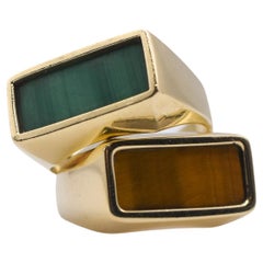 Vintage Tiffany & Co 18k Gold Malachite and Tigers Eye Rings 