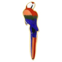 Tiffany & Co 18K Gold Multi-Stone Inlay Parrot Brooch