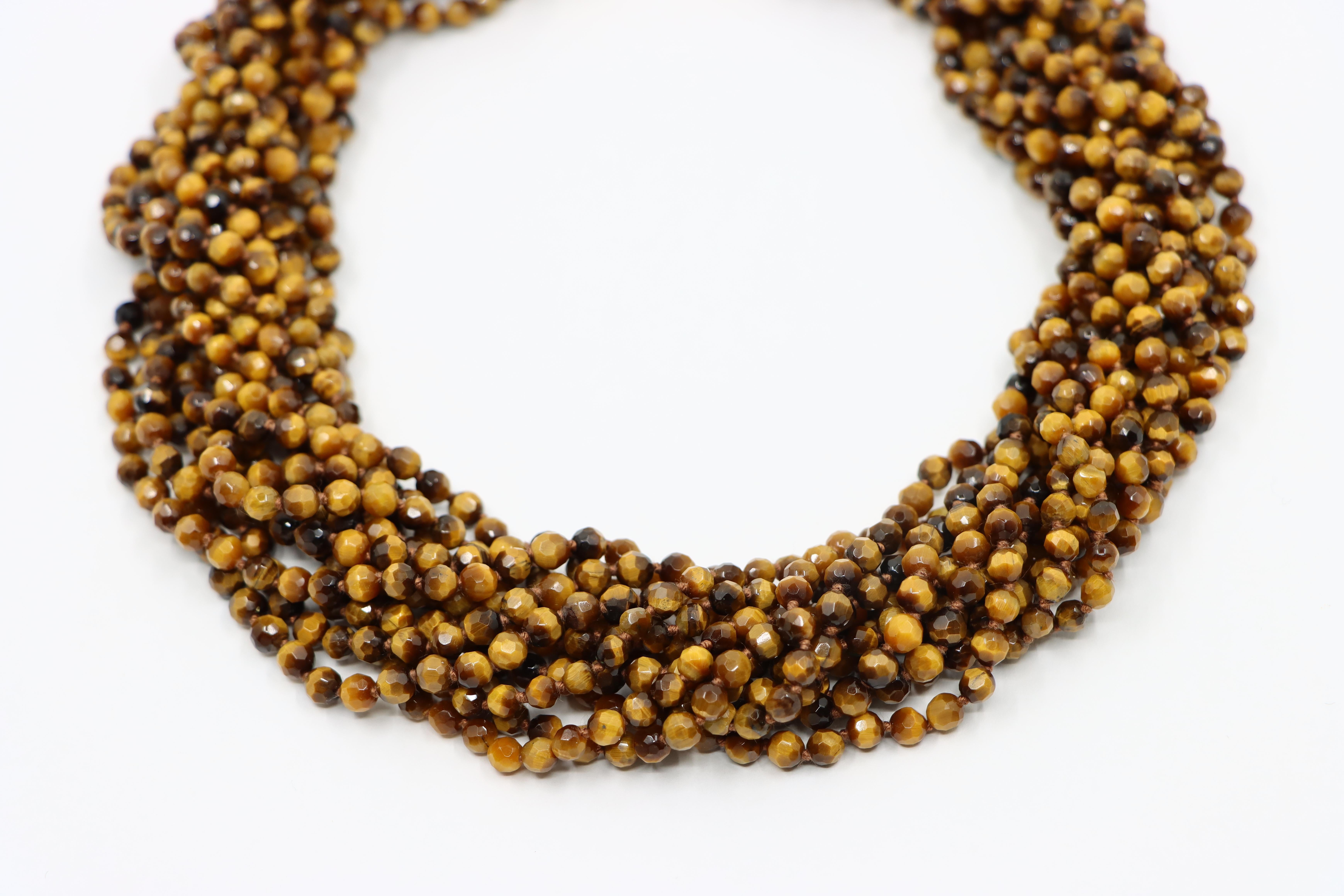 Tiffany & Co. Collana di perle occhio di tigre a più fili in oro 18 carati In condizioni buone in vendita a Flushing, NY