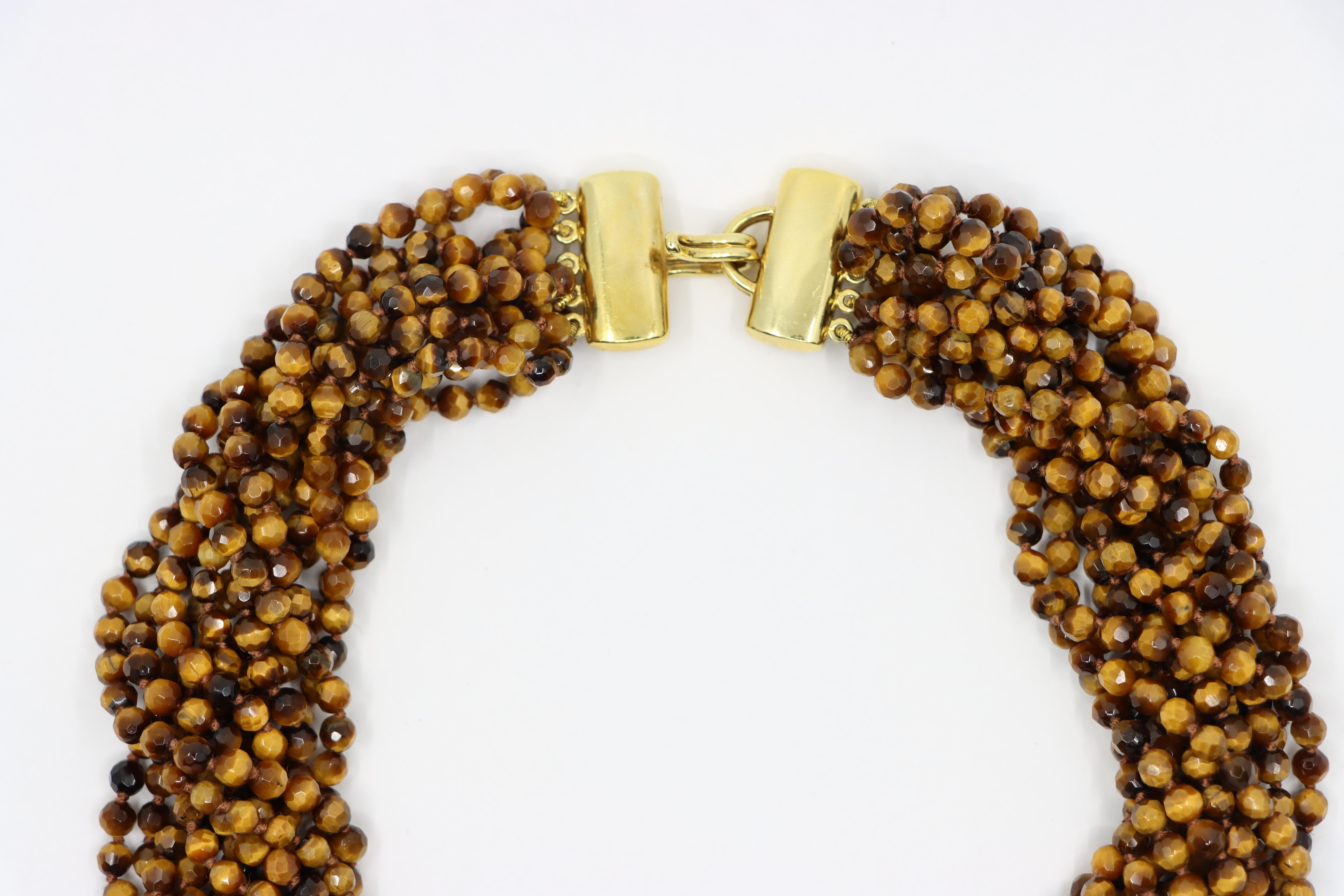 da uomo o donna Tiffany & Co. Collana di perle occhio di tigre a più fili in oro 18 carati in vendita