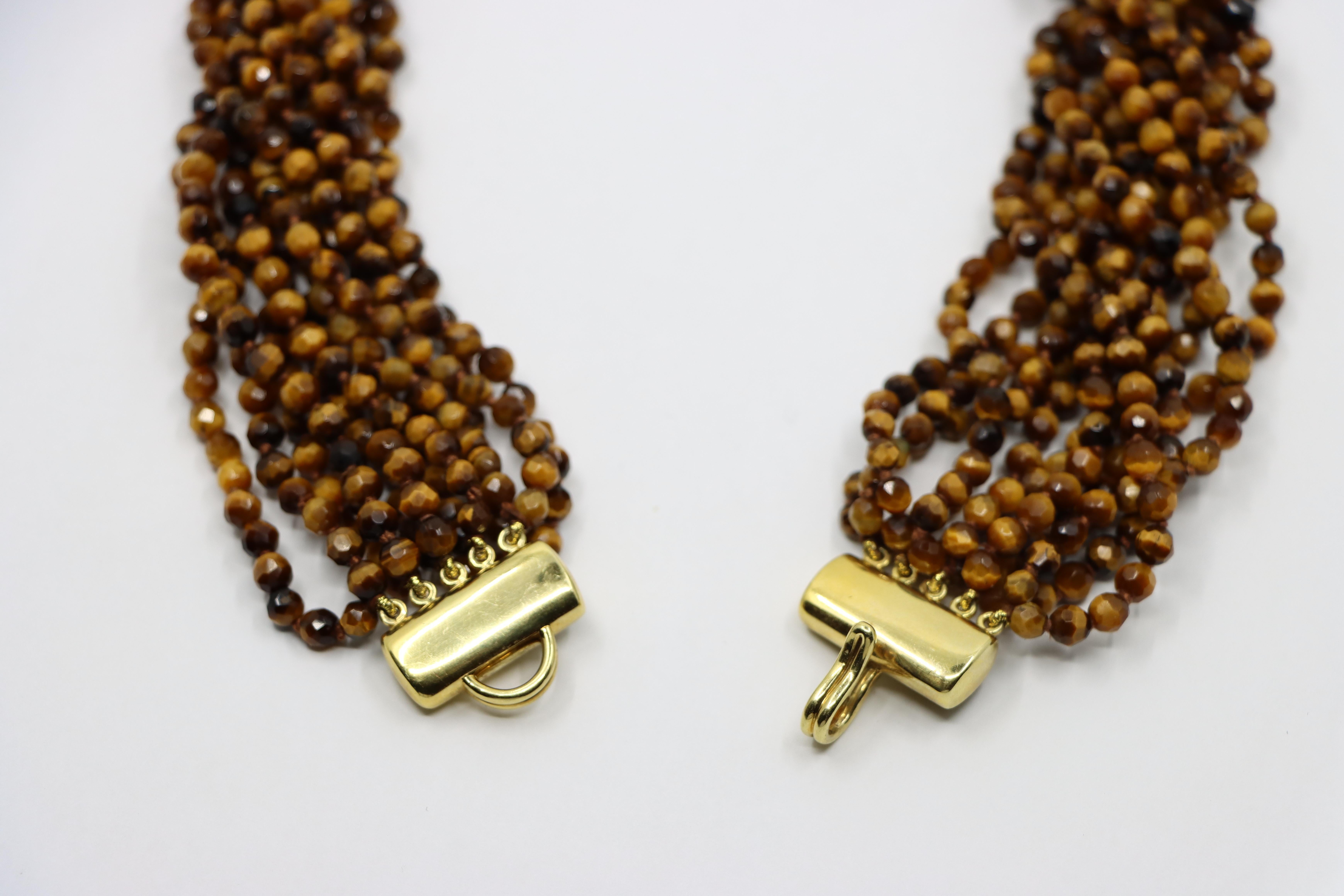 Tiffany & Co. Collana di perle occhio di tigre a più fili in oro 18 carati in vendita 2