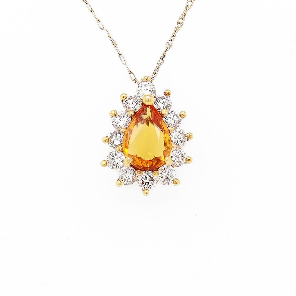 Pear Cut Tiffany & Co. 18K Gold Natural Yellow Sapphire & Diamond Pendant for a Necklace For Sale
