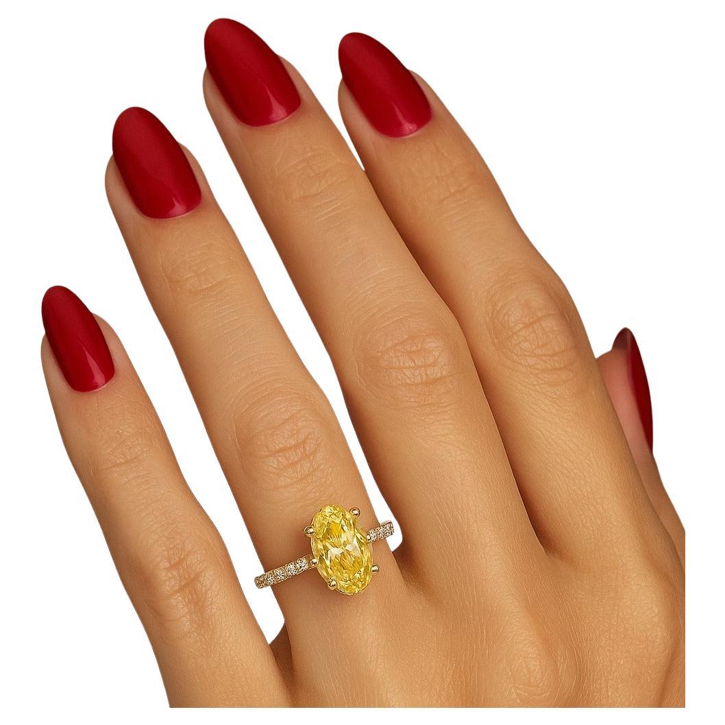 Oval Cut Tiffany & Co. 18K Gold Novo Fancy Vivid Yellow Oval Diamond Engagement Ring For Sale