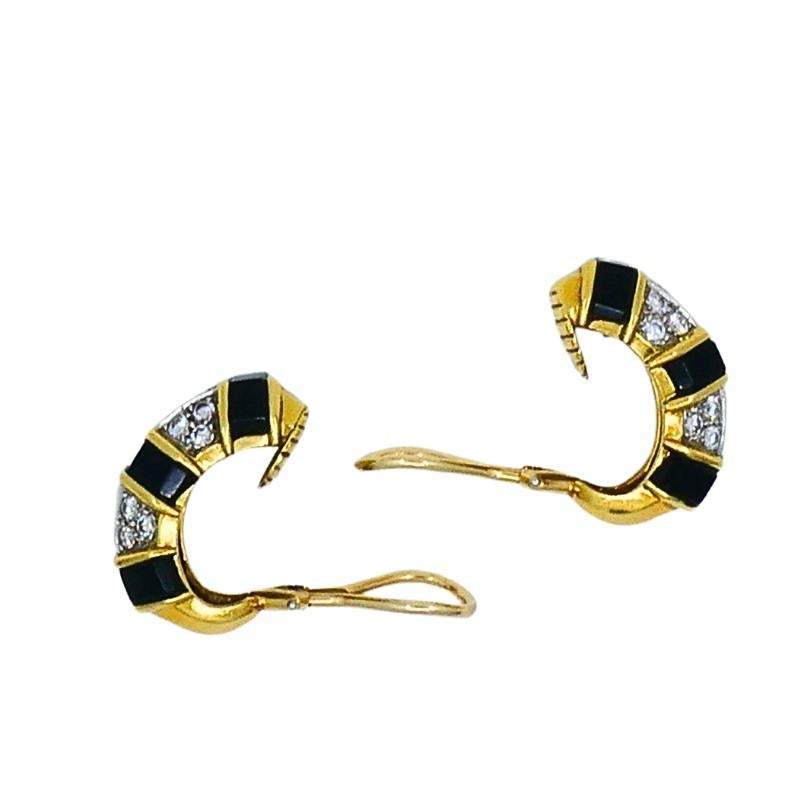 Donna Tiffany & Co. Orecchini a cerchio con diamante e onice in oro 18k in vendita