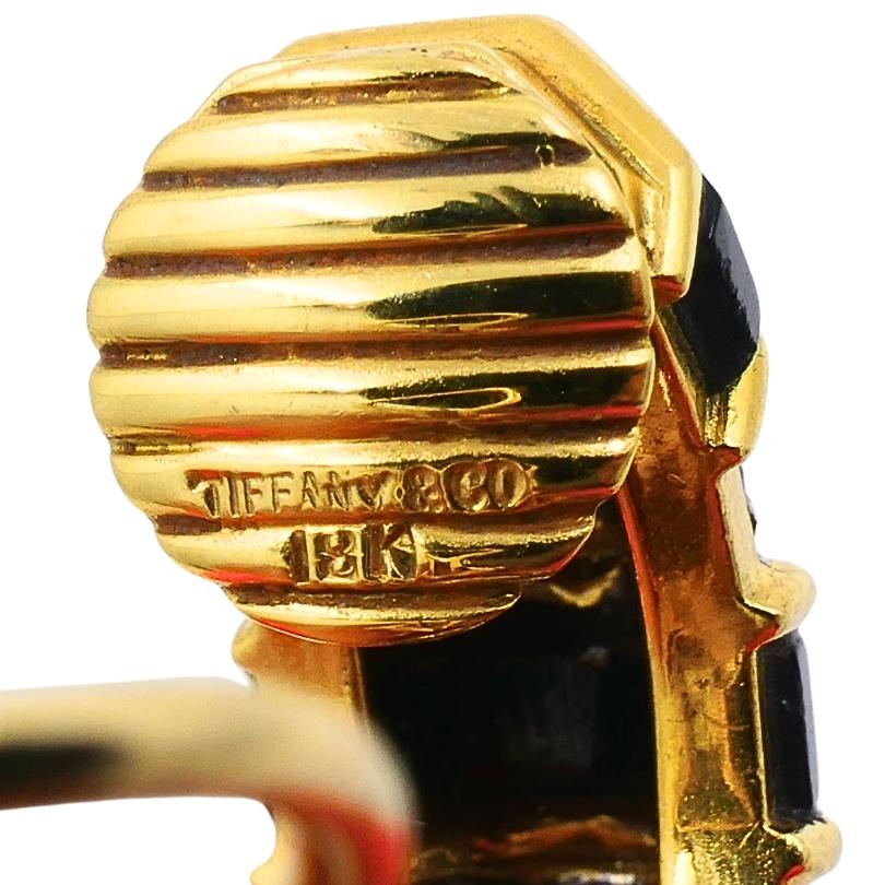 Tiffany & Co. Orecchini a cerchio con diamante e onice in oro 18k in vendita 2