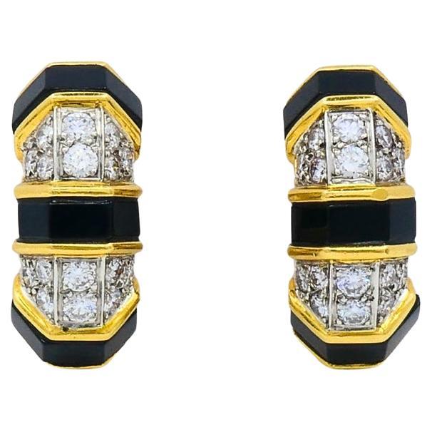 Tiffany & Co. Creolen aus 18 Karat Gold mit Onyx und Diamanten
