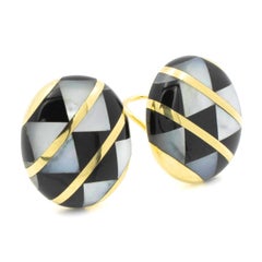 TIFFANY & Co. 18K Gold Onyx Mother of Pearl Earrings