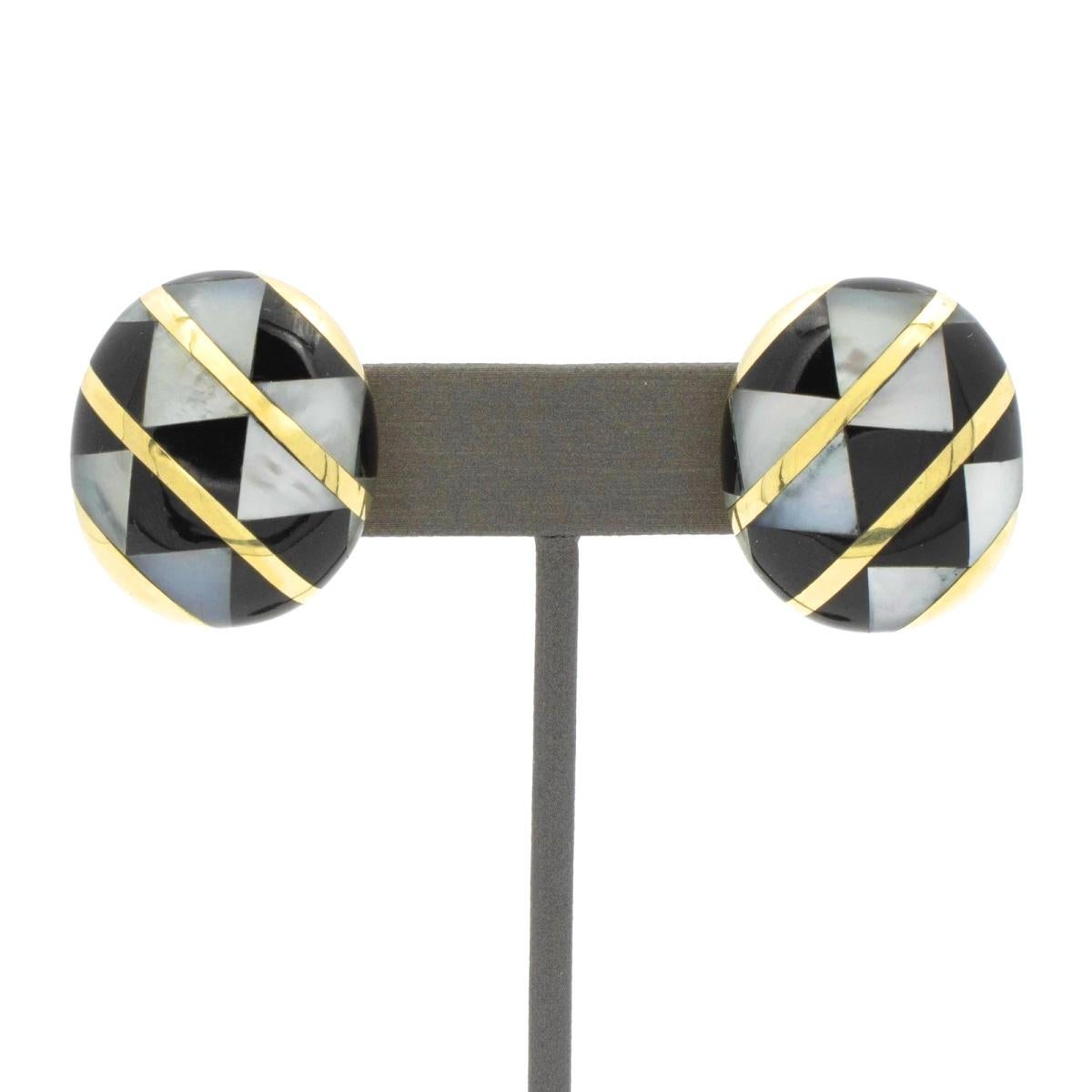 Women's TIFFANY & Co. 18K Gold Onyx Mother of Pearl Earrings For Sale