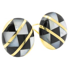 TIFFANY & Co. 18K Gold Onyx Mother of Pearl Earrings