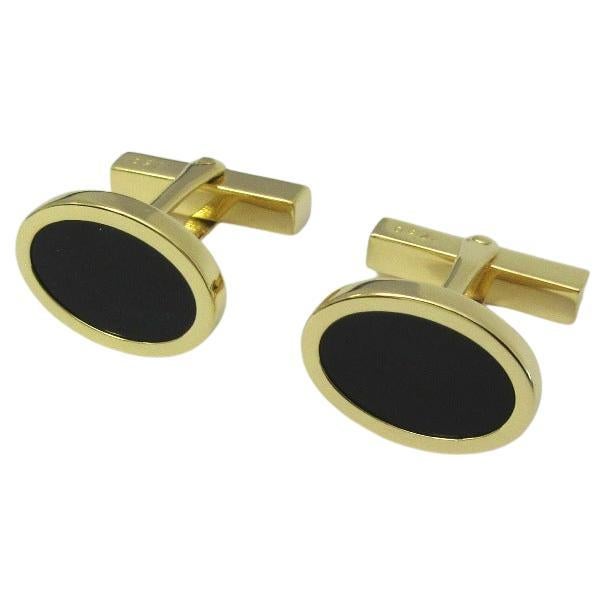 TIFFANY & Co. Gold Gold & Co. 18K Oval Black Onyx Cufflinks Boutons de manchette en vente