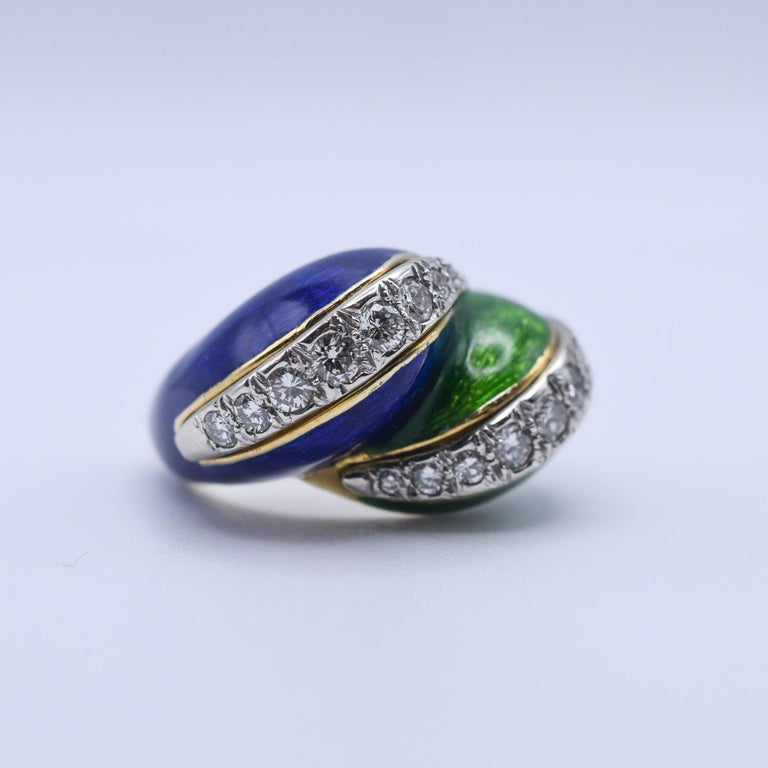 Tiffany and Co. 18k Gold Paillonné Enamel and Diamond Twist Ring For ...