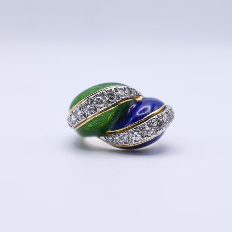 Tiffany and Co. 18k Gold Paillonné Enamel and Diamond Twist Ring For ...