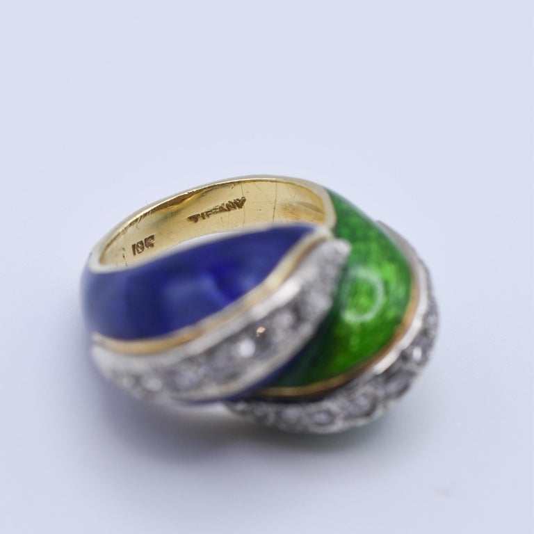 Tiffany and Co. 18k Gold Paillonné Enamel and Diamond Twist Ring For ...