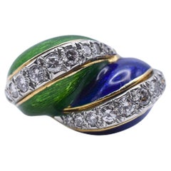 Tiffany & Co. 18k Gold Paillonné Enamel & Diamond Twist Ring