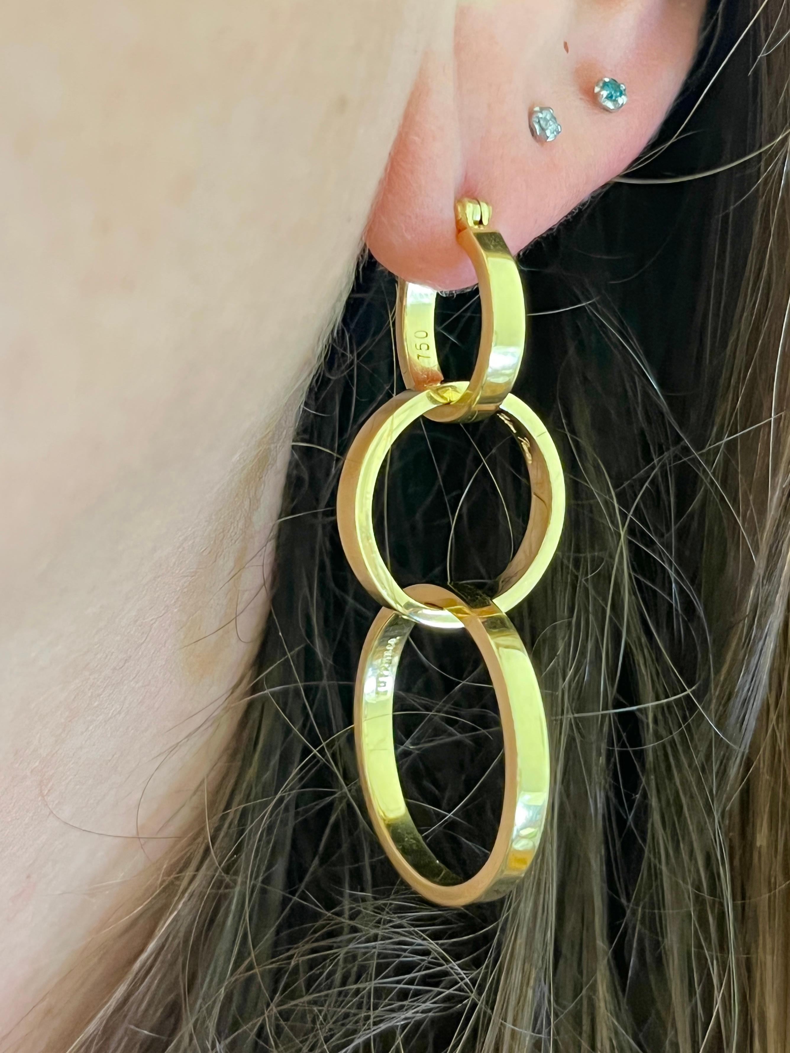Tiffany & Co. 18K Gold Paloma Picasso 3 Ring Interlocking Hoop Earrings 1
