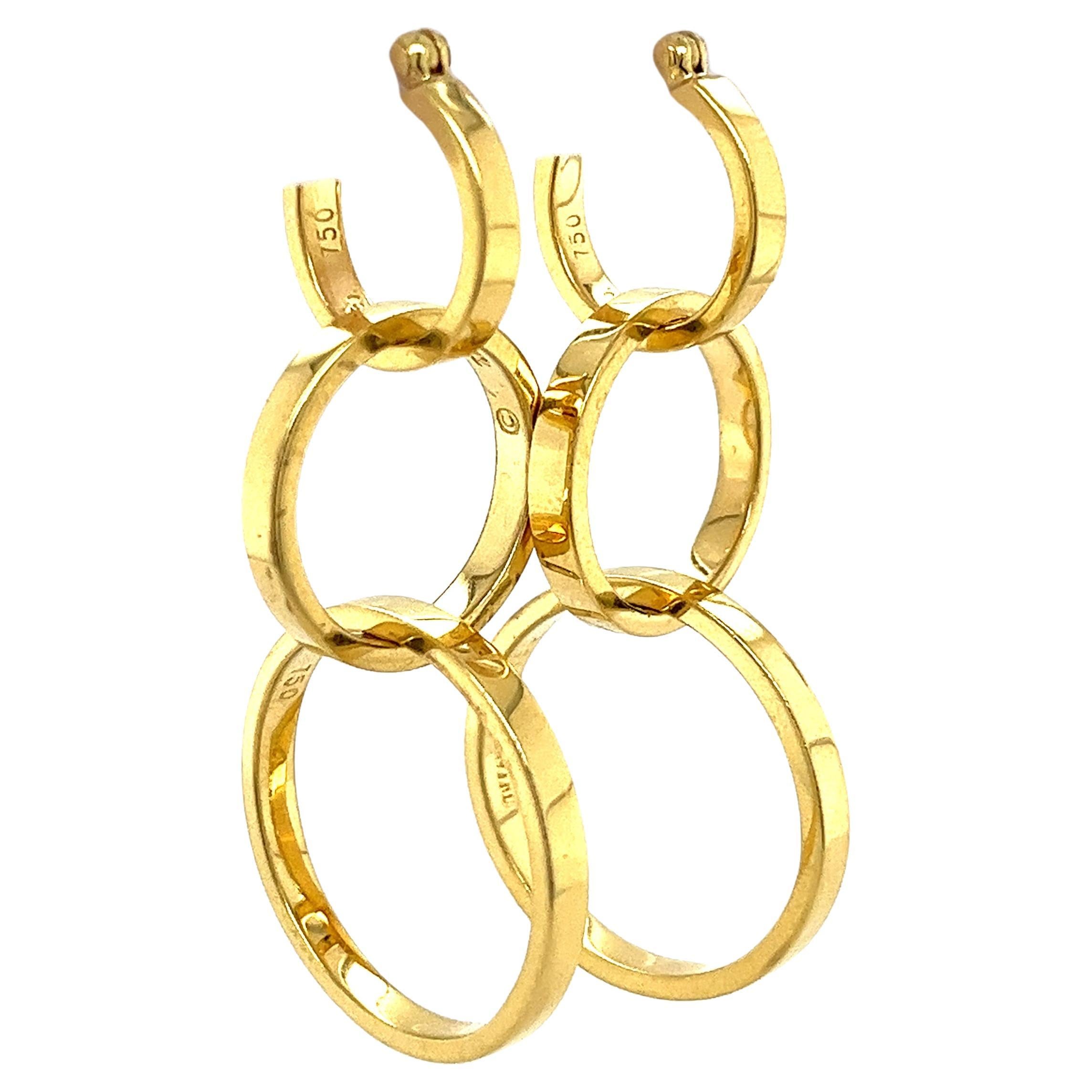 Tiffany & Co. 18K Gold Paloma Picasso 3 Ring Interlocking Hoop Earrings