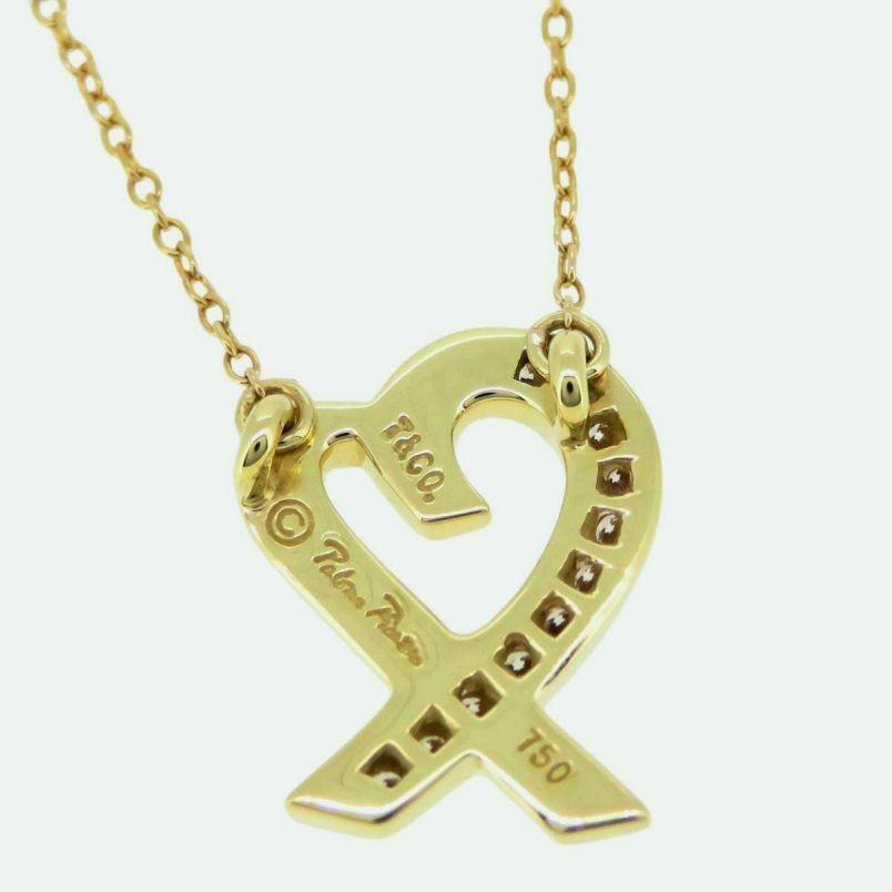 Round Cut TIFFANY & Co. 18K Gold Paloma Picasso Diamond Loving Heart Pendant Necklace For Sale