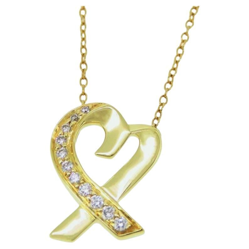 TIFFANY & Co. 18K Gold Paloma Picasso Diamond Loving Heart Pendant Necklace For Sale