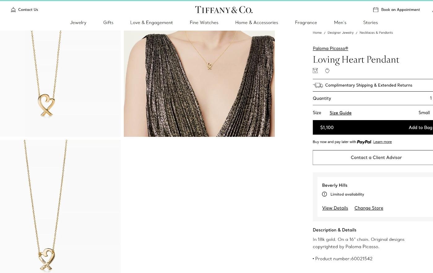 TIFFANY & Co. Paloma Picasso 18K Gold Loving Heart Anhänger Halskette  im Angebot 3