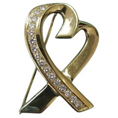 Retro Tiffany & Co. 18K Gold Paloma Picasso Valent Heart Diamond Pin Brooch