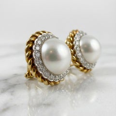 Tiffany & Co. 18K Gold Pearl and Diamond Earrings