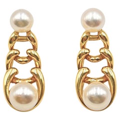 Tiffany & Co. 18k Gold Pearl Chain Link Earrings