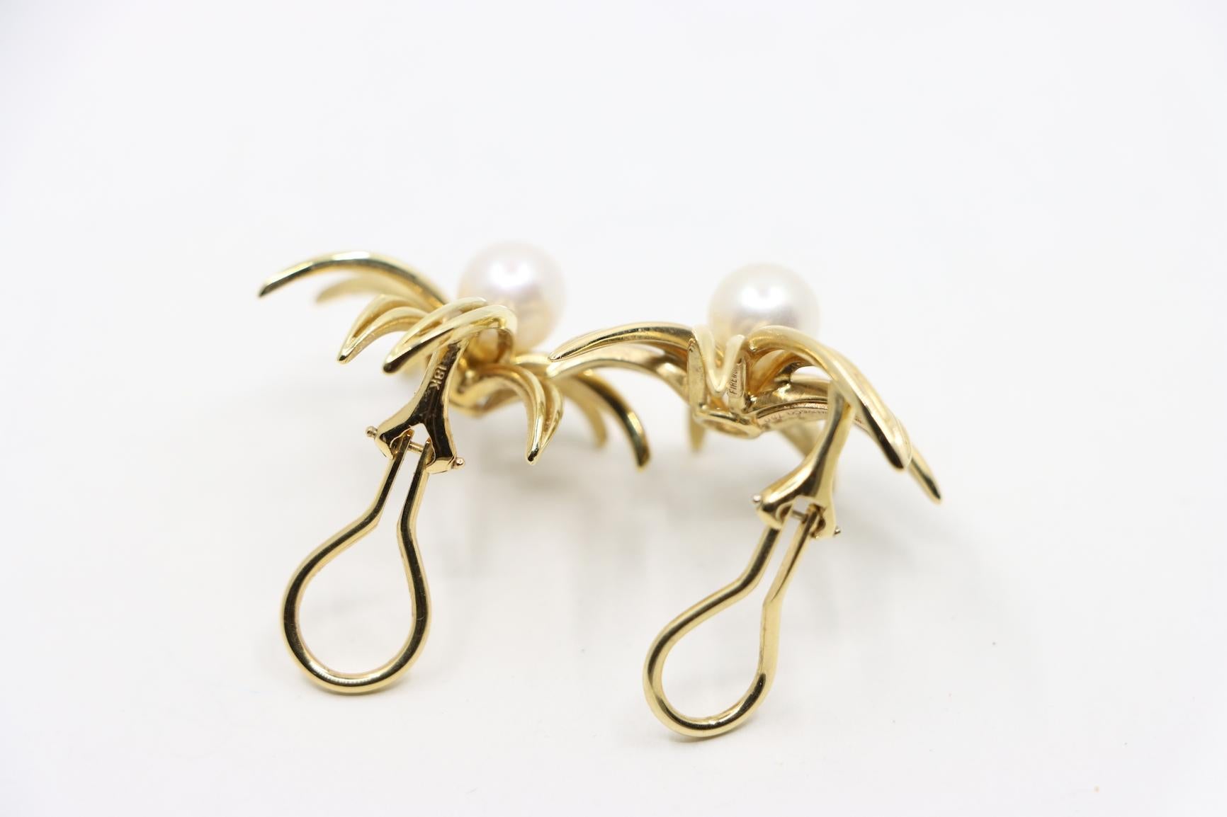 Tiffany & Co. 18K Gold & Pearl Firework Earrings For Sale 5