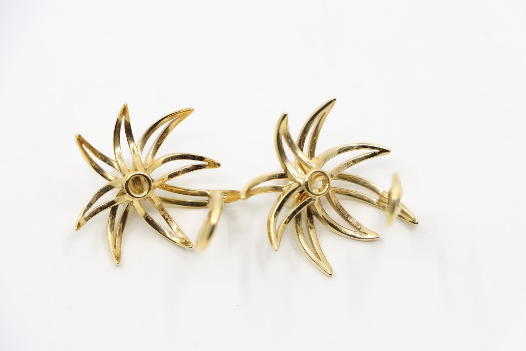 Tiffany & Co. 18K Gold & Pearl Firework Earrings For Sale 4