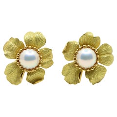 Tiffany & Co. 18K Gold Pearl Flower Earrings