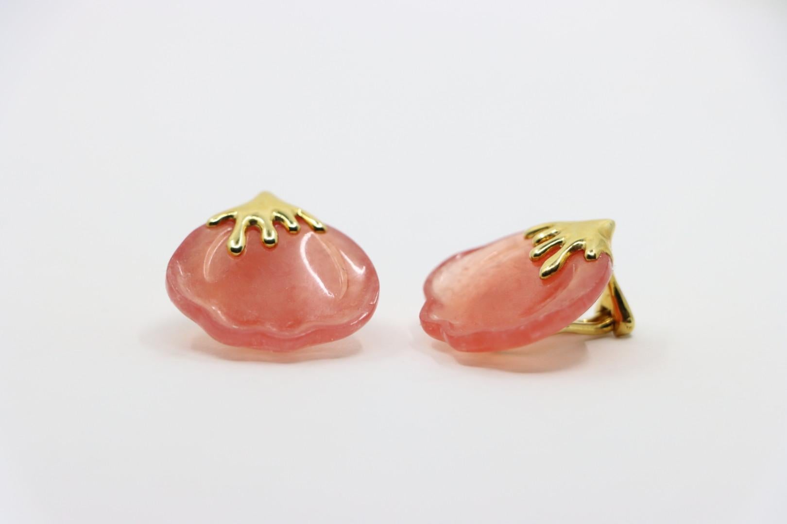 Tiffany & Co. 18K Gold Pink Quartz Tulip Earrings For Sale 5