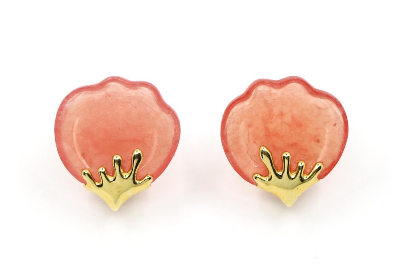 Uncut Tiffany & Co. 18K Gold Pink Quartz Tulip Earrings For Sale