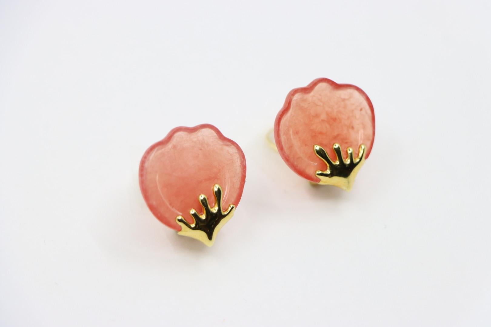 Tiffany & Co. 18K Gold Pink Quartz Tulip Earrings In Good Condition For Sale In Flushing, NY