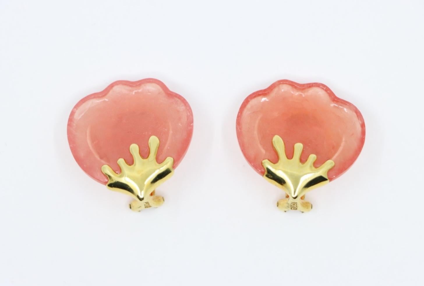Women's or Men's Tiffany & Co. 18K Gold Pink Quartz Tulip Earrings For Sale