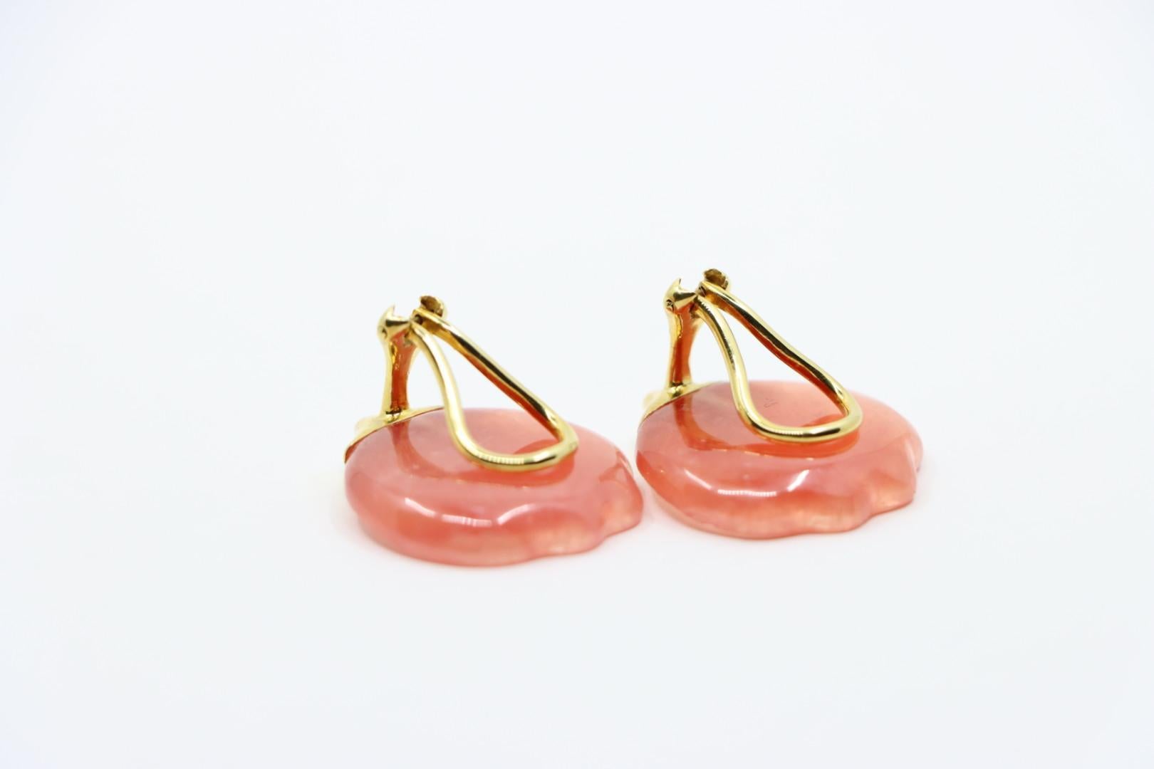 Tiffany & Co. 18K Gold Pink Quartz Tulip Earrings For Sale 3