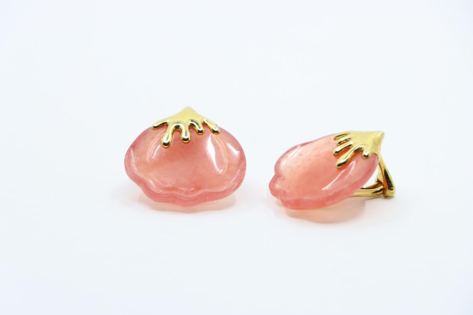 Tiffany & Co. 18K Gold Pink Quartz Tulip Earrings For Sale 4