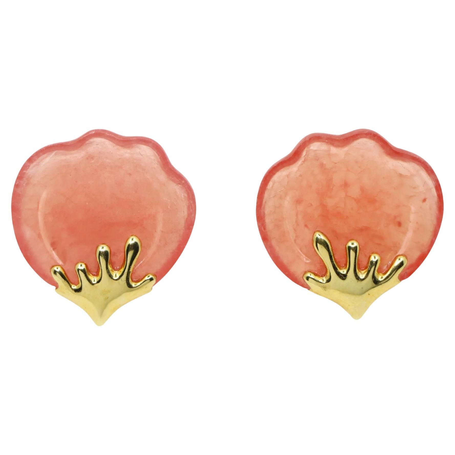 Tiffany & Co. 18K Gold Pink Quartz Tulip Earrings For Sale