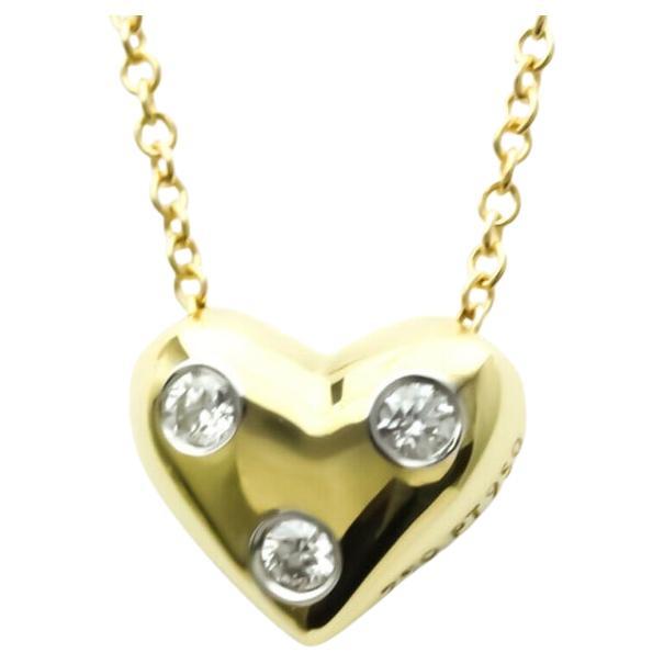 Tiffany & Co. 18k Gold Platinum 3 Diamond Etoile Heart Pendant Necklace