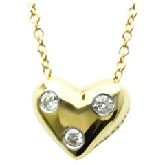 Tiffany & Co. Gold Gold Platinum 3 Diamond Etoile Heart Pendant Necklace
