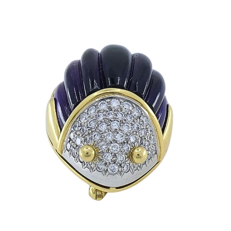 Broche escarabajo amatista de oro de 18 quilates, platino y diamantes Tiffany & Co. Corte mixto en venta