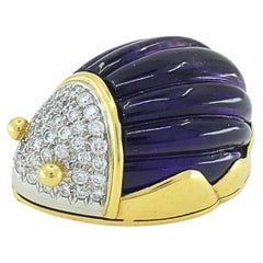 Tiffany & Co. 18K Gold Platinum Diamond Amethyst Scarab Brooch