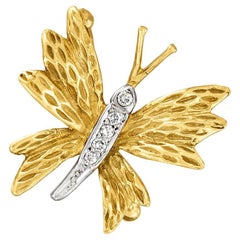 TIFFANY & Co. 18K Gold Platinum Diamond Butterfly Brooch Pin