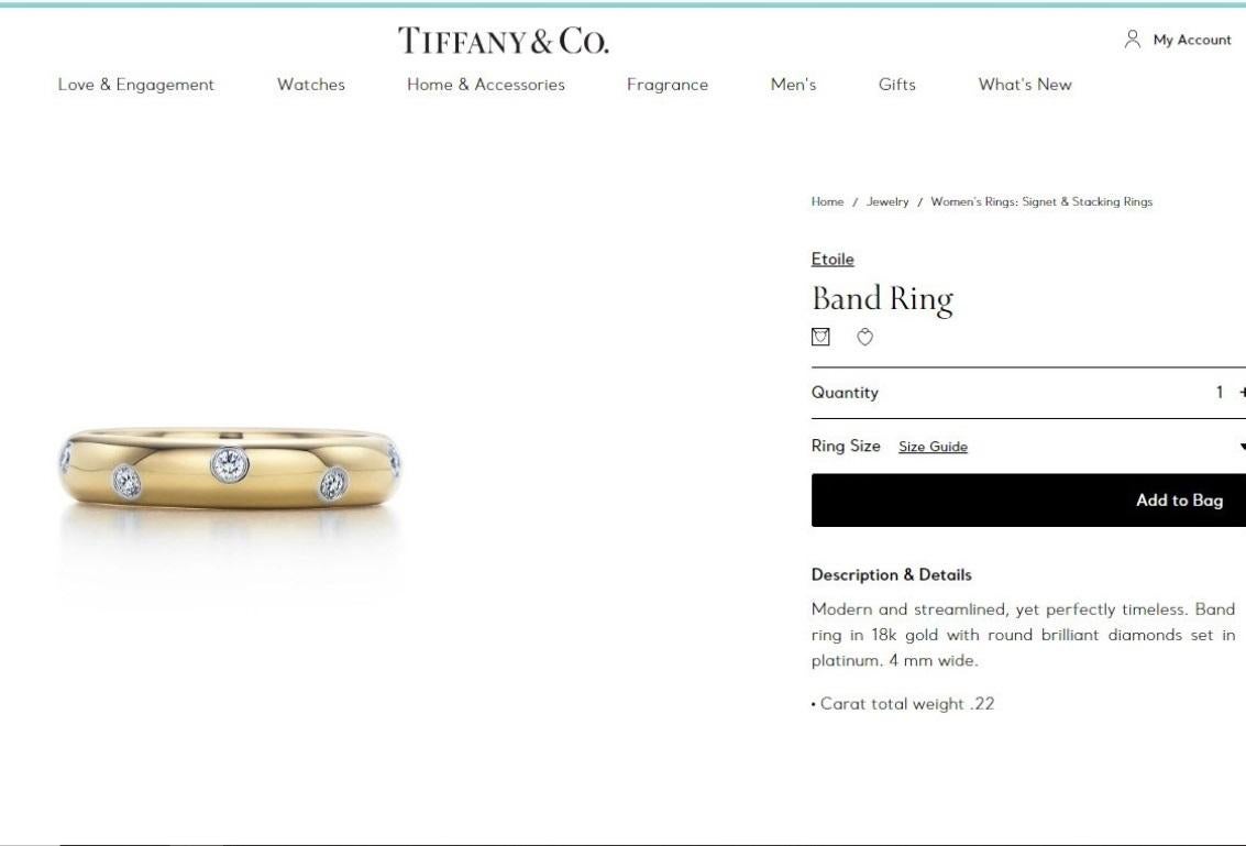 Round Cut TIFFANY & Co. 18K Gold Platinum Diamond Etoile Band Ring 5 For Sale