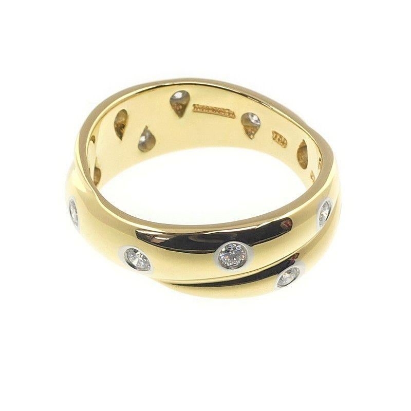 Round Cut Tiffany & Co. 18k Gold Platinum Diamond Etoile Twist Ring 7