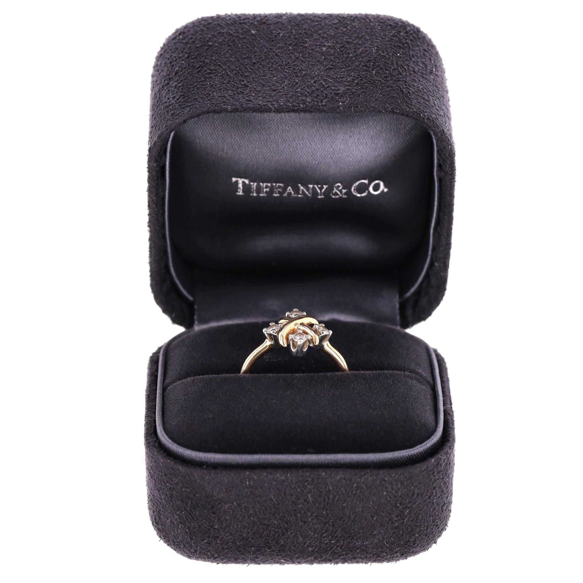Tiffany & Co 18K Gold, Platinum & Diamond Schlumberger Lynn Ring For Sale 4